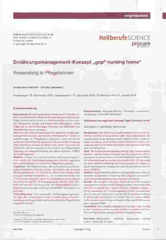 Vorschauseite 1: Ernährungsmanagement-Konzept „gnp® nursing home“