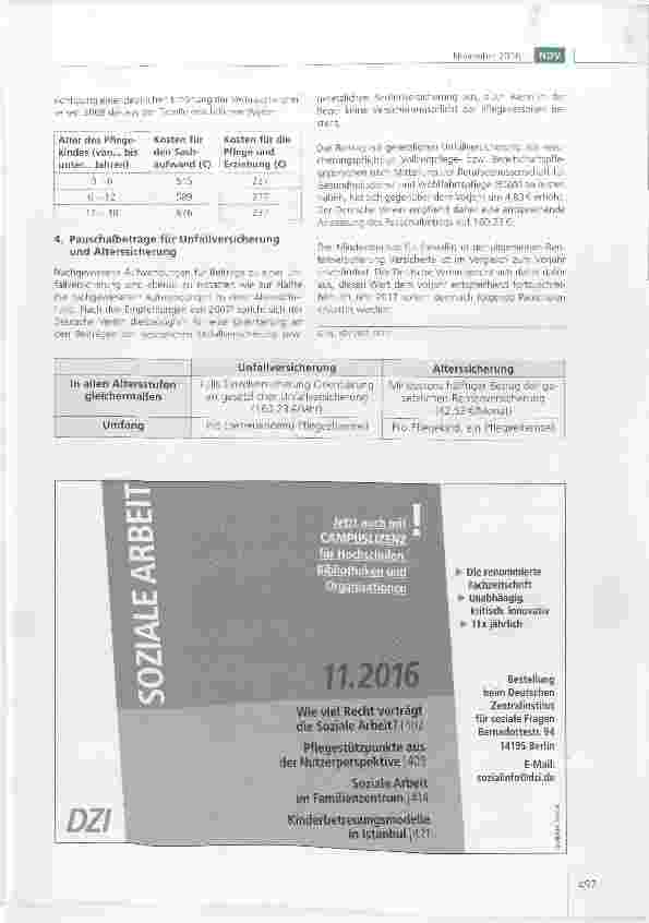Vorschauseite 2: Empfehlungen des Deutschen Vereins zur Fortschreibung der Pauschalbetrage in der Vollzeitpflege (§§33, 39 SGB VIII) für das Jahr 2017