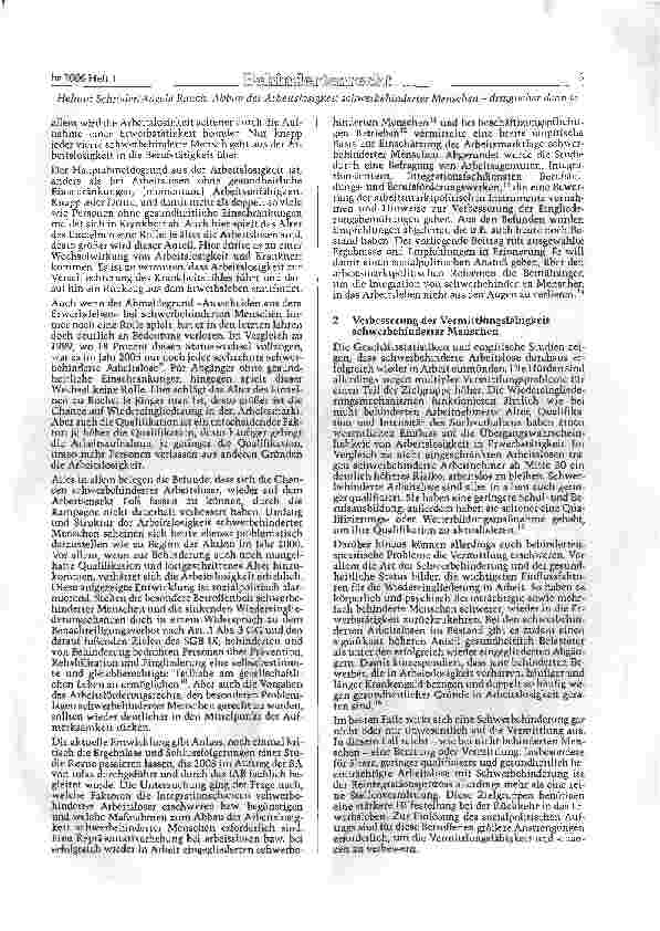 Vorschauseite 3: Abbau der Arbeitslosigkeit schwerbehinderter Menschen -dringlicher denn je!