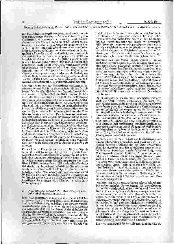 Vorschauseite 4: Abbau der Arbeitslosigkeit schwerbehinderter Menschen -dringlicher denn je!