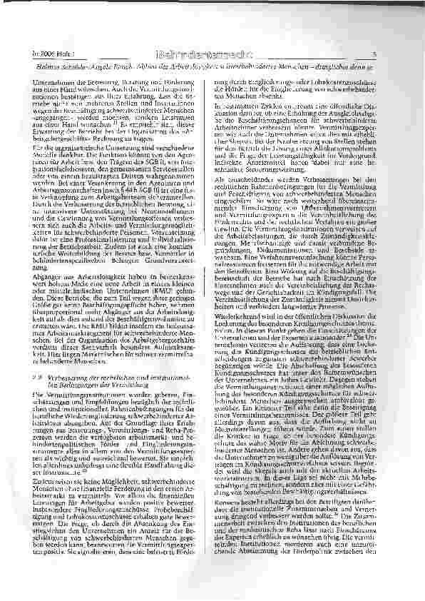 Vorschauseite 5: Abbau der Arbeitslosigkeit schwerbehinderter Menschen -dringlicher denn je!