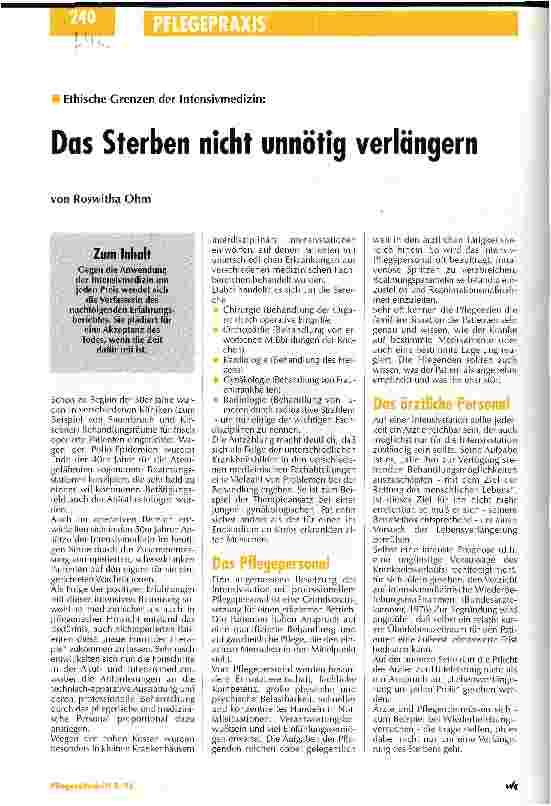 Vorschauseite 1: Das Sterben nicht unnötig verlängern Ethische Grenzen der Intensivmedizin