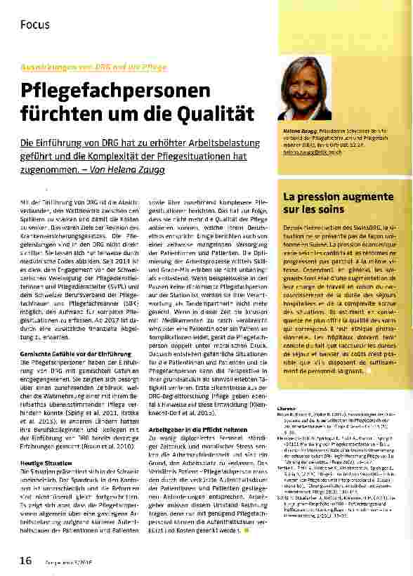 Vorschauseite 1: Pflegefachpersonen fürchten um die Qualität