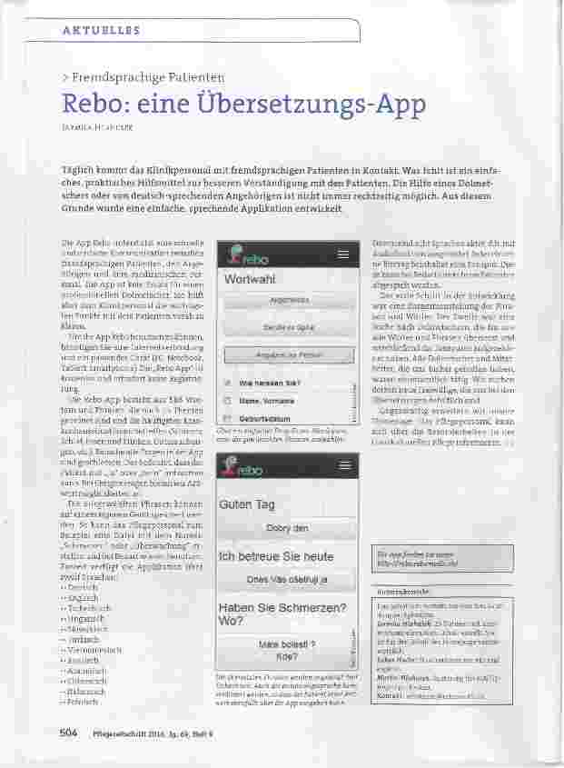 Vorschauseite 1: AKTUELLES > Fremdsprachige Patienten Rebo: eine Übersetzungs-App