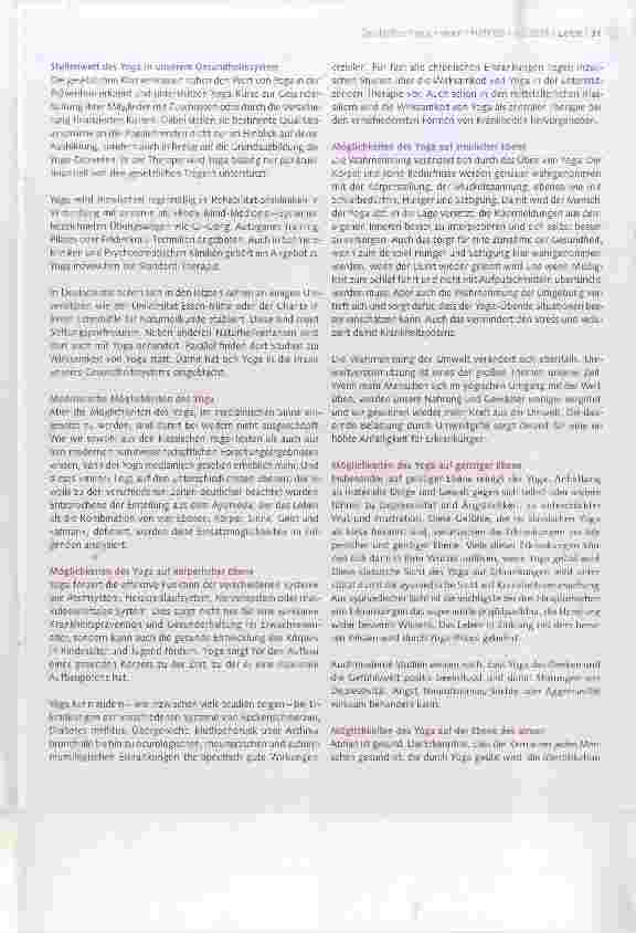 Vorschauseite 2: YOGA UND MEDIZIN, TEIL 5 Yoga in unserem Gesundheitssystem