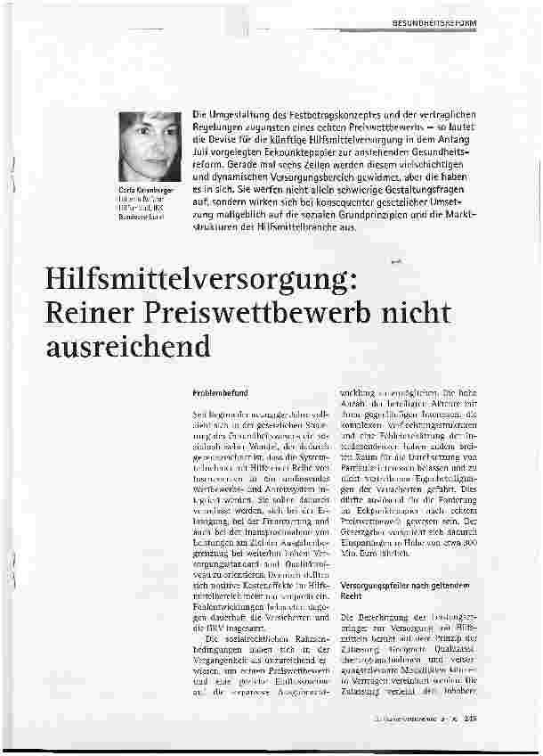 Vorschauseite 1: Hilfsmittelversorgung: Reiner Preiswettbewerb nicht ausreichend