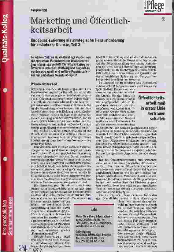 Vorschauseite 1: Marketing und Öffentlichkeitsarbeit Kundenorientierung als strategische Herausforderung für ambulante Dienste