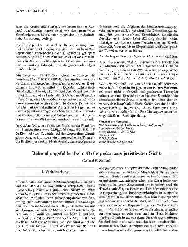 Vorschauseite 1: Behandlungsfehler beim Orthopäden aus juristischer Sicht
