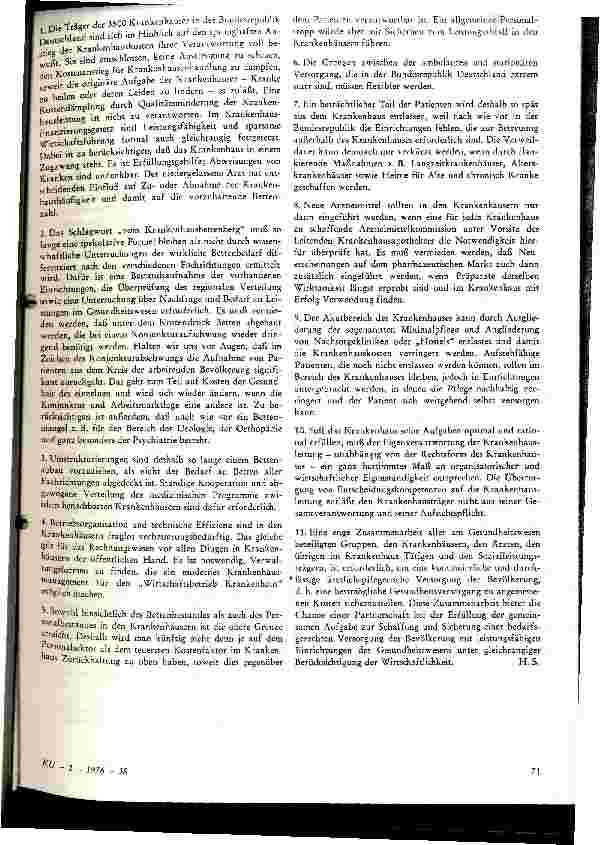 Vorschauseite 3: Vielstimmiges Echo auf den Bericht der Bundesregierung über die Auswirkungen des Krankenhausfinanzierungsgesetzes von 1972
