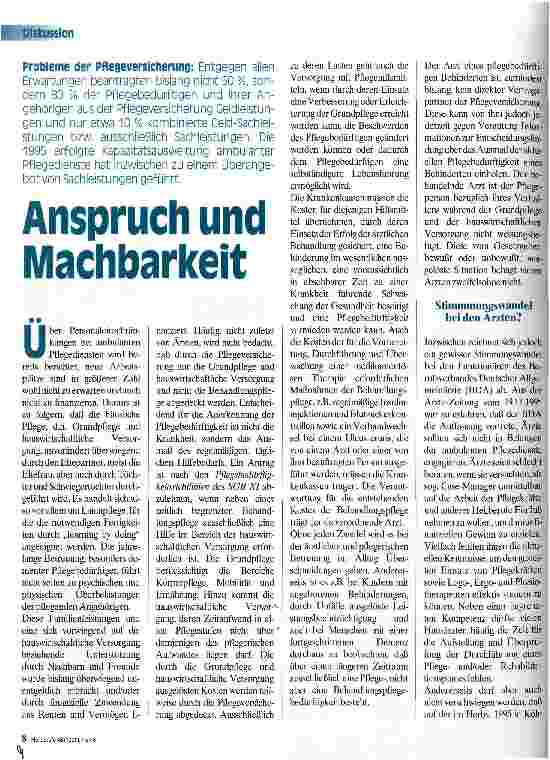 Vorschauseite 1: Anspruch und Machbarkeit Probleme der Pflegeversicherung