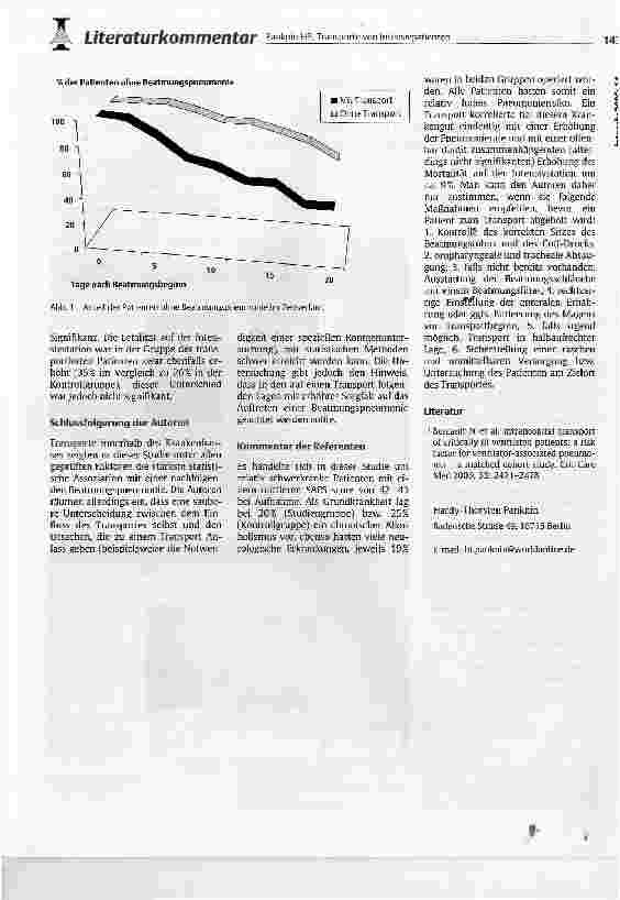 Vorschauseite 2: Transporte von Intensivpatienten: Sind sie ein Risikofaktor für beatmungsassoziierte Pneumonien?