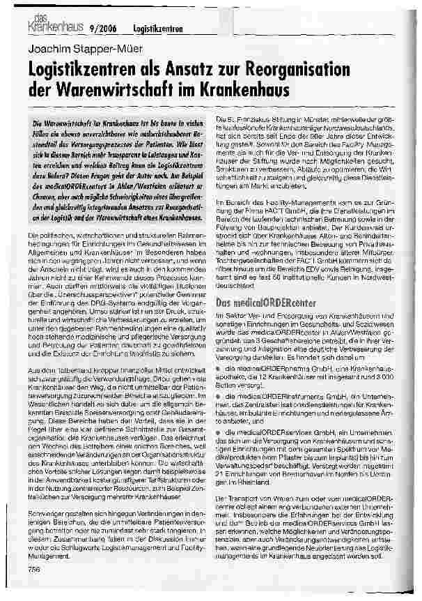 Vorschauseite 1: Logistikzentren als Ansatz zur Reorganisation der Warenwirtschaft im Krankenhaus