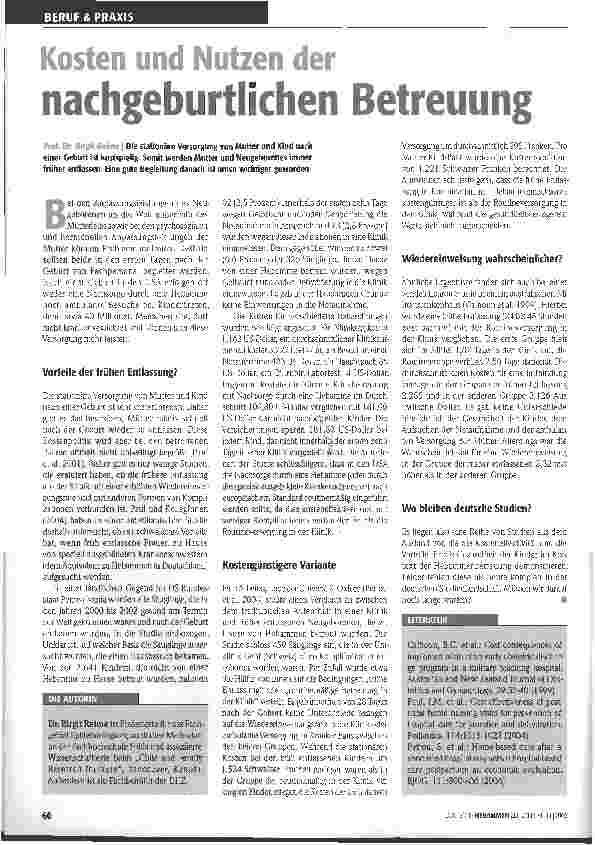 Vorschauseite 1: Kosten und Nutzen der nachgeburtlichen Betreuung