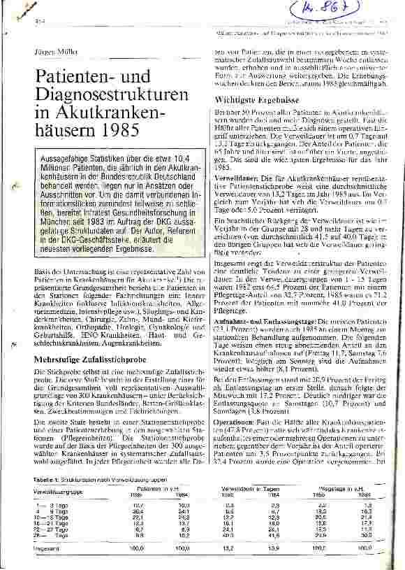 Vorschauseite 1: Patienten und Diagnosestrukturen in Akutkrankenhäusern 1985