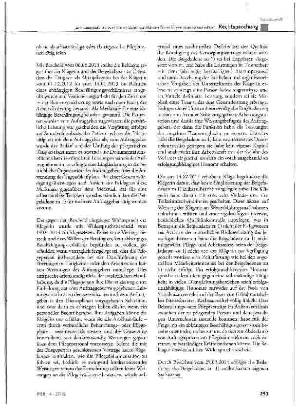 Vorschauseite 4: Zum sozialversicherungsrechtlichen Statusfeststellungsverfahren für eine Intensivpflegefachkraft
