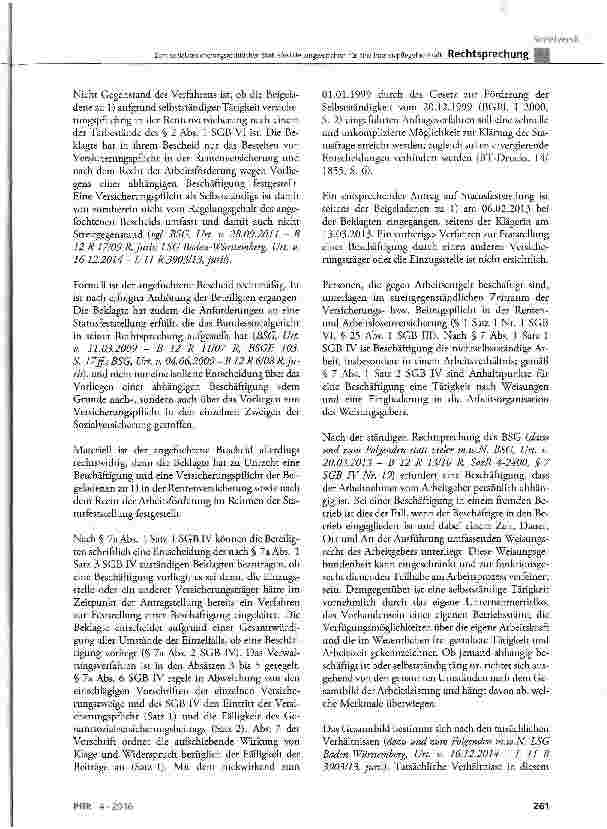 Vorschauseite 6: Zum sozialversicherungsrechtlichen Statusfeststellungsverfahren für eine Intensivpflegefachkraft
