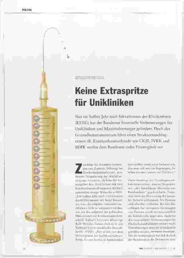 Vorschauseite 1: Keine Extraspritze für Unikliniken