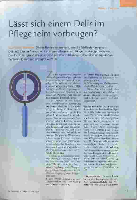 Vorschauseite 1: Lässt sich einem Delir im Pflegeheim Vorbeugen?
