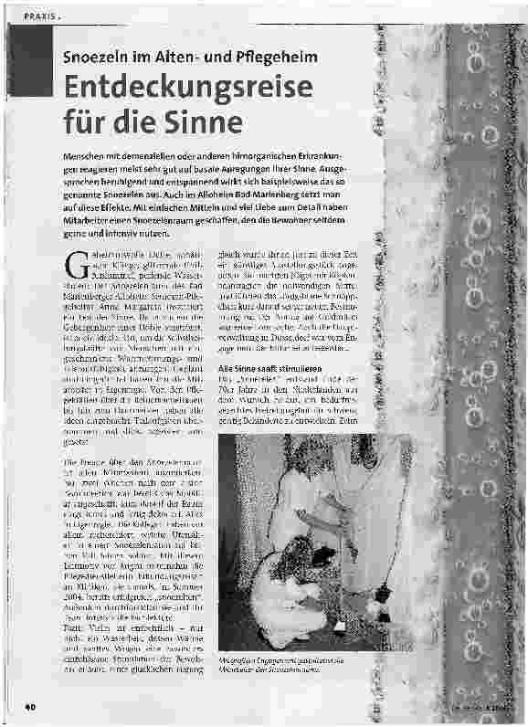 Vorschauseite 1: Snoezeln im Altenund PflegeheimEntdeckungsreise für die Sinne