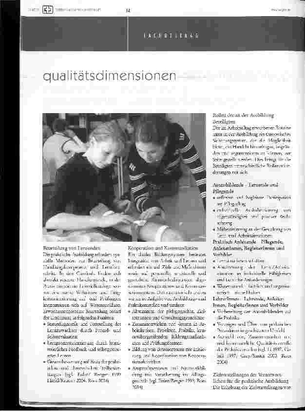 Vorschauseite 3: Qualitätsdimensionen der praktischen Ausbildung in der Gesundheitsund Krankenpflege