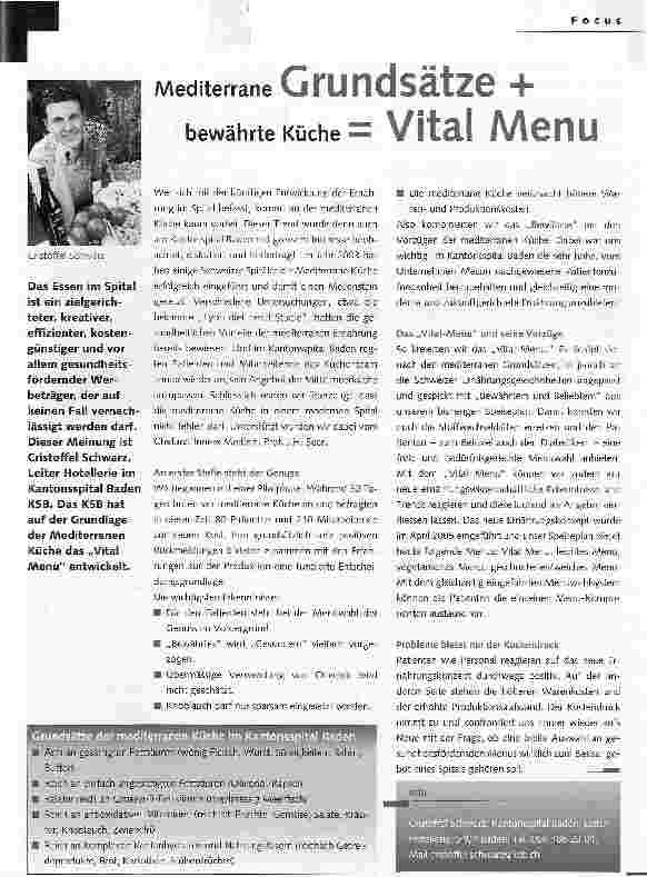 Vorschauseite 1: Mediterrane Grundsätze + bewährte Küche = Vital Menü