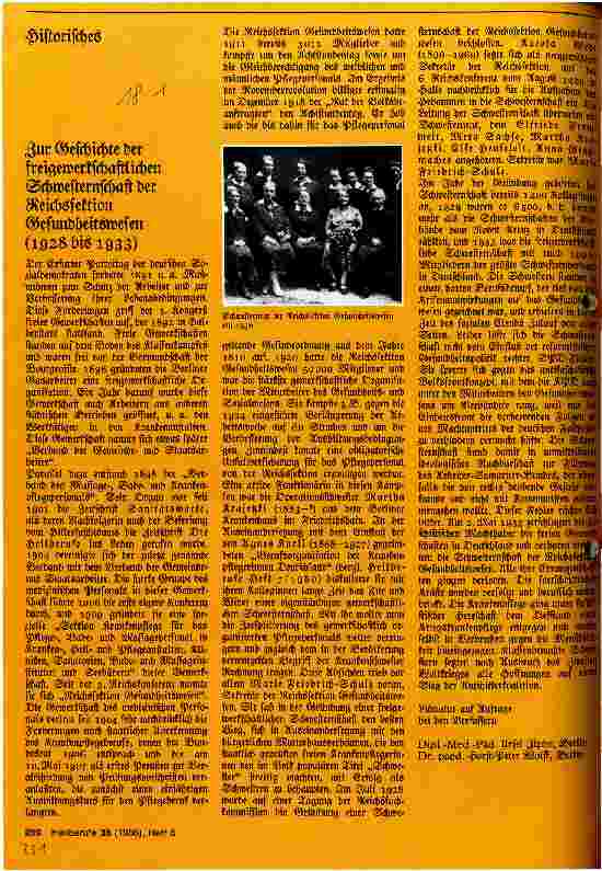 Vorschauseite 1: Zur Geschichte der freigewerkschaftlichen Schwesternschaft der Reichssektion Gesundheitswesen 1928 - 1933