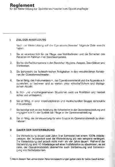 Vorschauseite 2: Reglement für die Weiterbildung zur Operationsschwester zum Operationspfleger