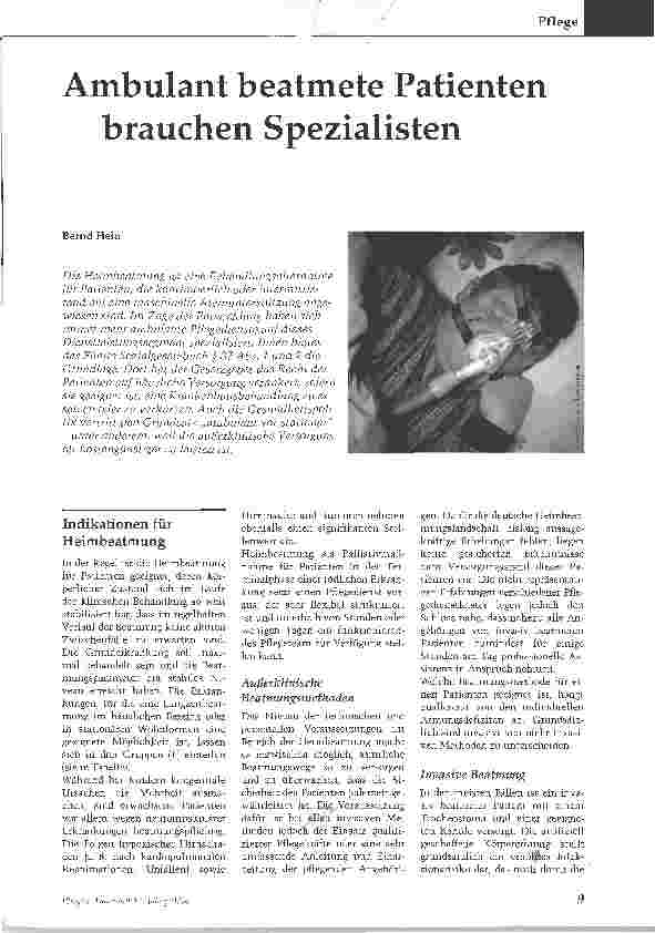 Vorschauseite 1: Ambulant beatmete Patienten brauchen Spezialisten