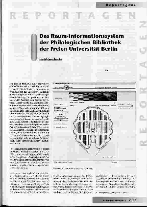 Vorschauseite 1: Das Raum-Informationssystem der Philologischen Bibliothek der Freien Universität Berlin