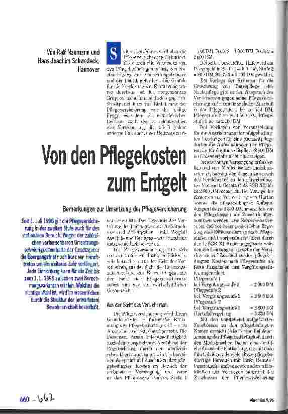 Vorschauseite 1: Von den Pflegekosten zum Entgelt