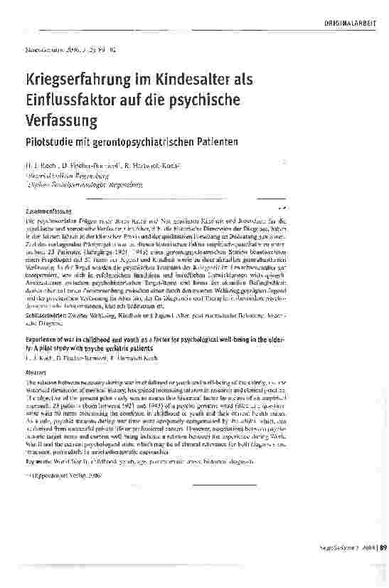 Vorschauseite 1: Kriegserfahrung im Kindesalter als Einflussfaktor auf die psychische VerfassungPilotstudie mit gerontopsychiatrischen Patienten