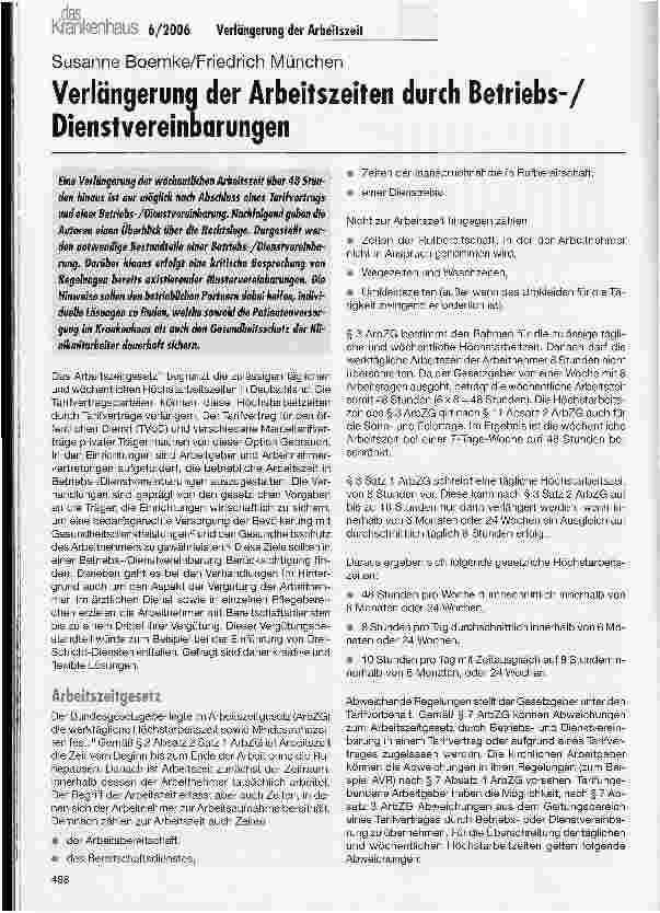 Vorschauseite 1: Verlängerung der Arbeitszeiten durch Betriebs-/ Dienstvereinbarungen