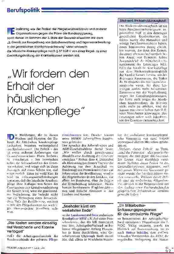 Vorschauseite 1: Wir fordern den Erhalt der häuslichen Krankenpflege