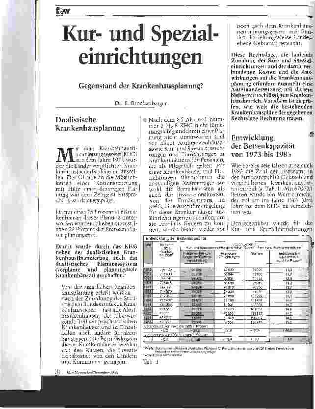 Vorschauseite 1: Kur und Spezialeinrichtungen --- Gegenstand der Krankenhausplanung?