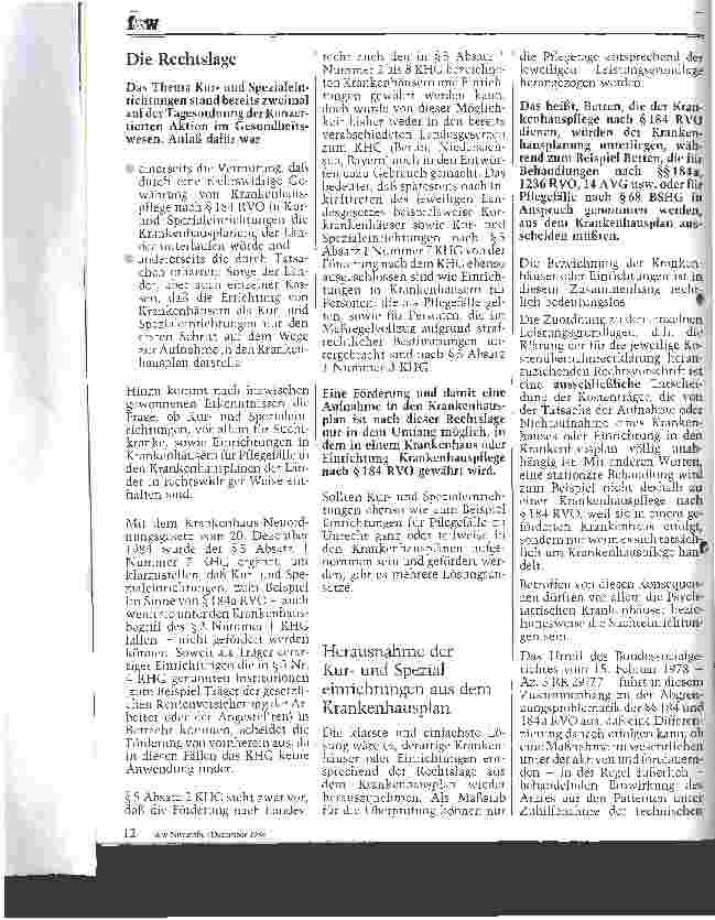 Vorschauseite 3: Kur und Spezialeinrichtungen --- Gegenstand der Krankenhausplanung?