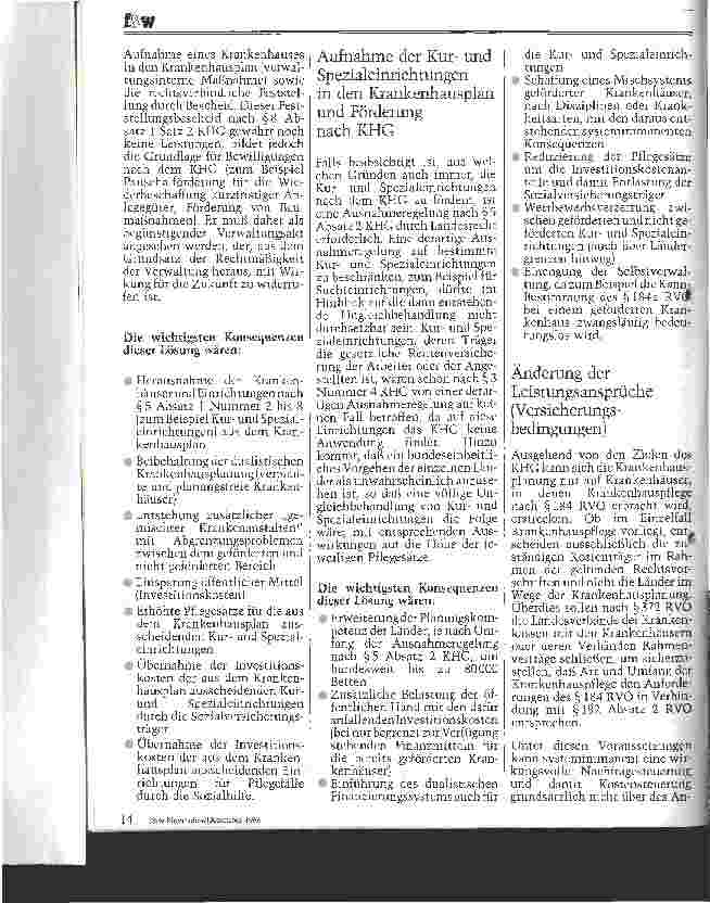 Vorschauseite 5: Kur und Spezialeinrichtungen --- Gegenstand der Krankenhausplanung?