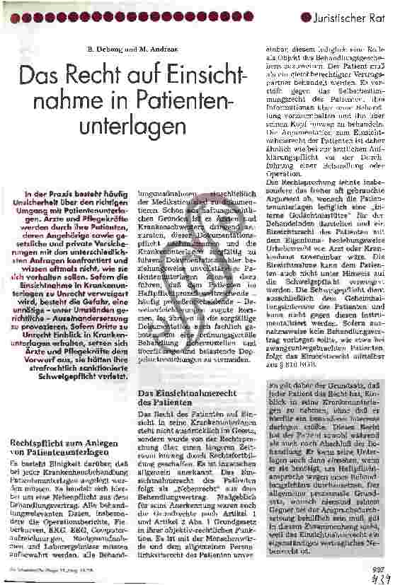 Vorschauseite 1: Das Recht auf Einsichtnahme in Patientenunterlagen