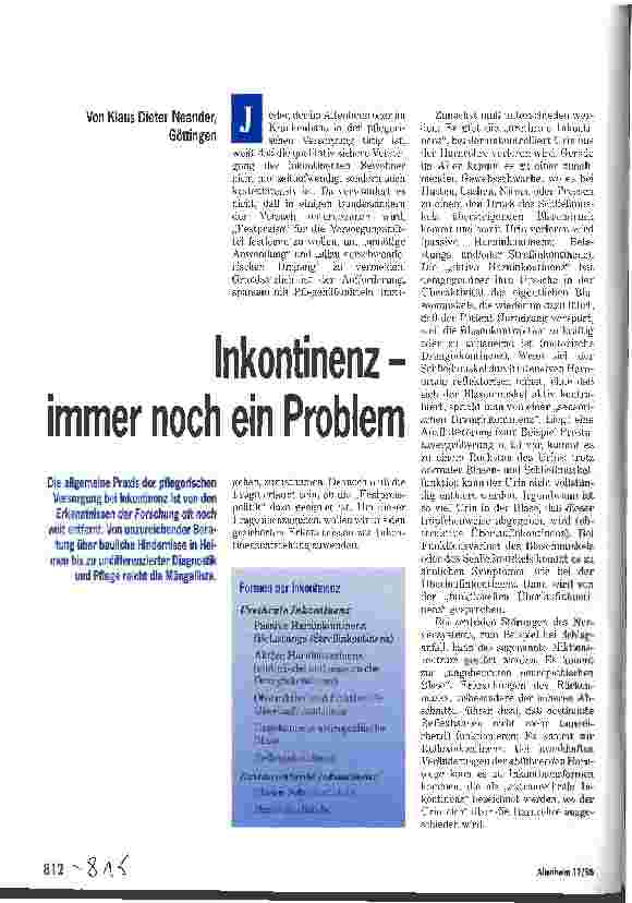 Vorschauseite 1: Inkontinenz - immer noch ein Problem