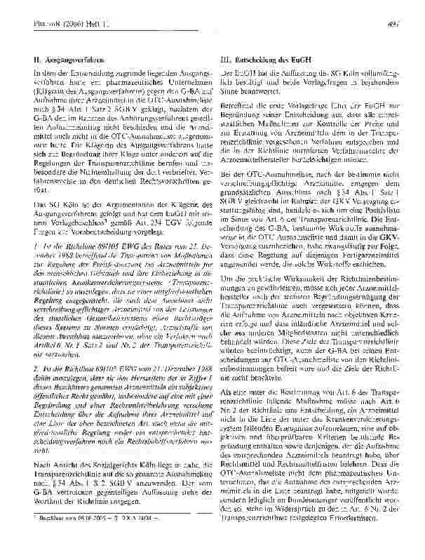 Vorschauseite 2: Entscheidungen des Gemeinsamen Bundesausschusses (G-BA) zukünftig an der Transparenzrichtlinie zu messen