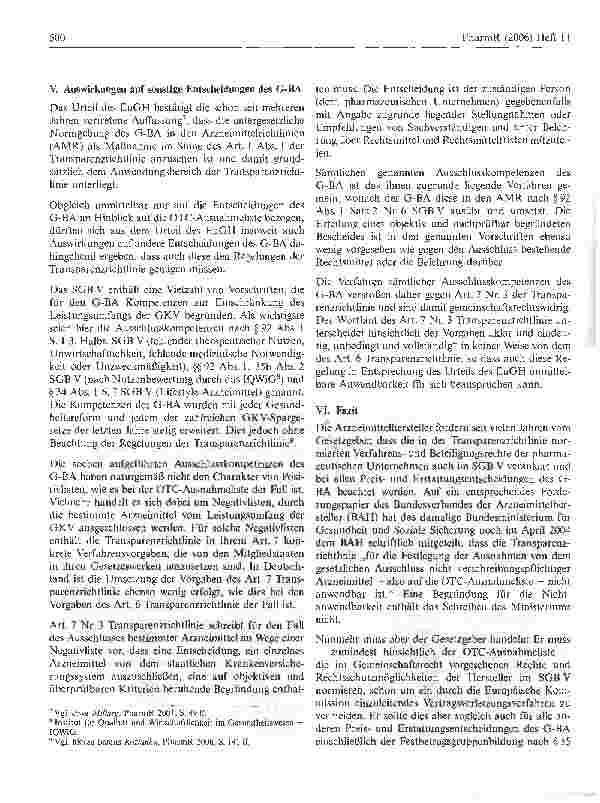 Vorschauseite 5: Entscheidungen des Gemeinsamen Bundesausschusses (G-BA) zukünftig an der Transparenzrichtlinie zu messen