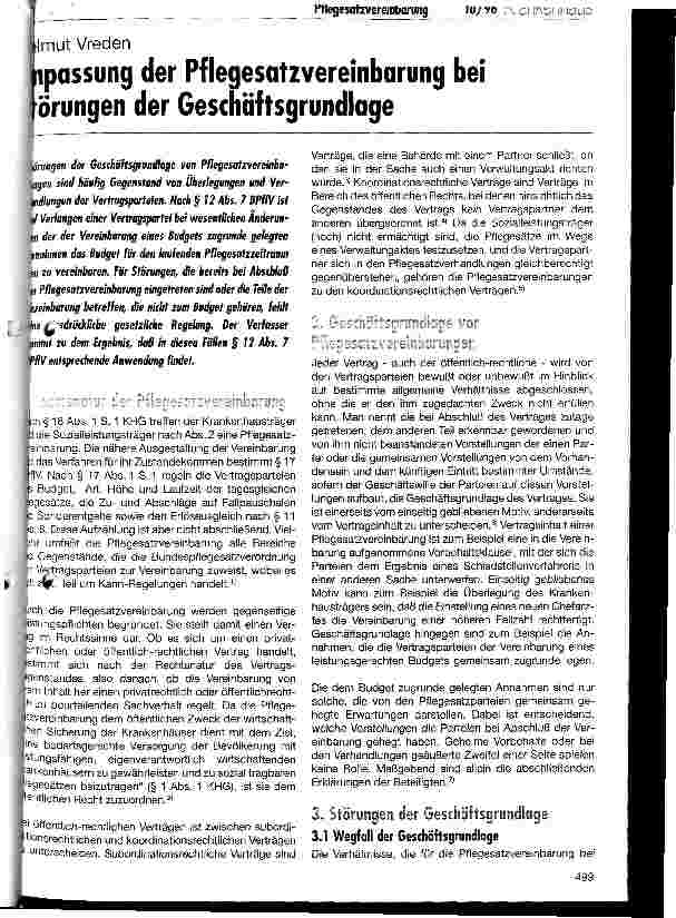 Vorschauseite 1: Anpassung der Pflegesatzvereinbarung bei Störungen der Geschäftsgrundlage