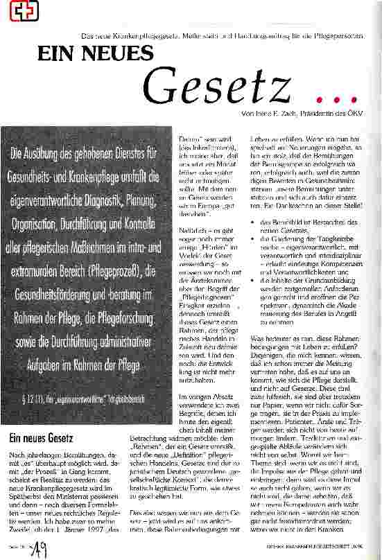 Vorschauseite 1: Ein neues Gesetz... Das neue Krankenpflegegesetz, Meilenstein und Handlungsauftrag für die Pflegeperson