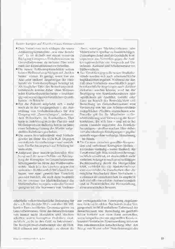 Vorschauseite 2: Neue Straftatbestände im StGB: Bestechungsdelikte im Gesundheitswesen