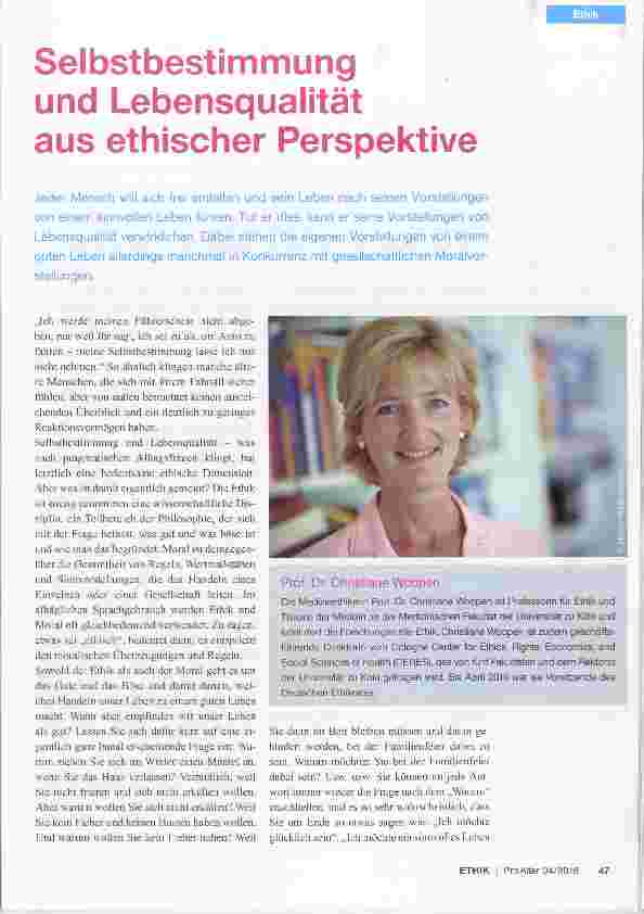 Vorschauseite 1: Selbstbestimmung und Lebensqualität aus ethischer Perspektive
