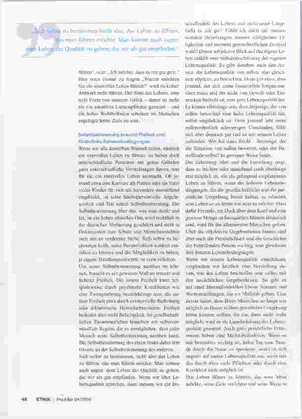 Vorschauseite 2: Selbstbestimmung und Lebensqualität aus ethischer Perspektive