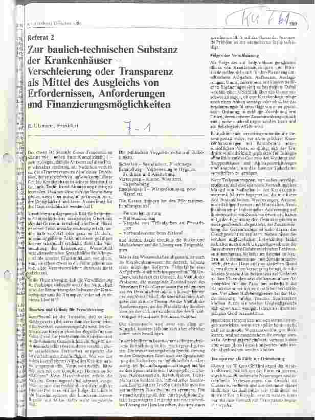 Vorschauseite 1: Zur baulich-technischen Substanz der Krankenhäuser-- Verschleierung oder Transparenz als Mittel des Ausgleichs von Erfordernissen und Anforderungen
