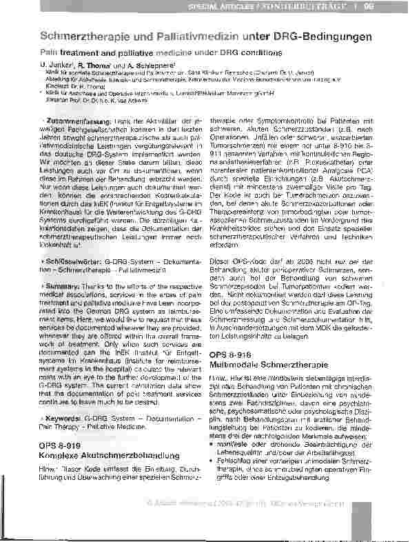 Vorschauseite 1: Schmerztherapie und Palliativmedizin unter DRG-Bedingungen