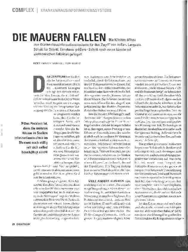 Vorschauseite 1: KRANKENHAUSINFORMATIONSSYSTEME - DIE MAUERN FALLEN