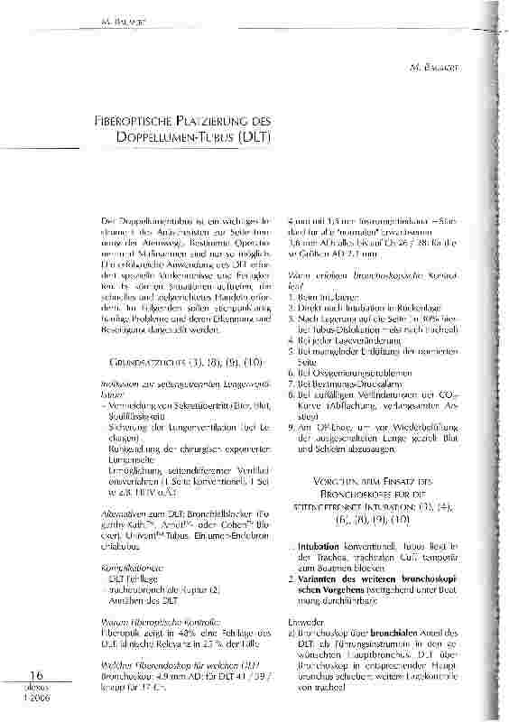 Vorschauseite 1: FIBEROPTISCHE PLATZIERUNG DES DOPPELLUMEN-TUBUS (DLT)