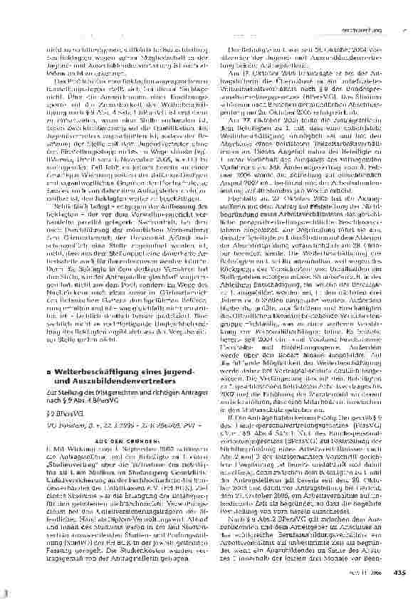 Vorschauseite 1: Weiterbeschäftigung eines Jugend und Auszubildendenvertreters